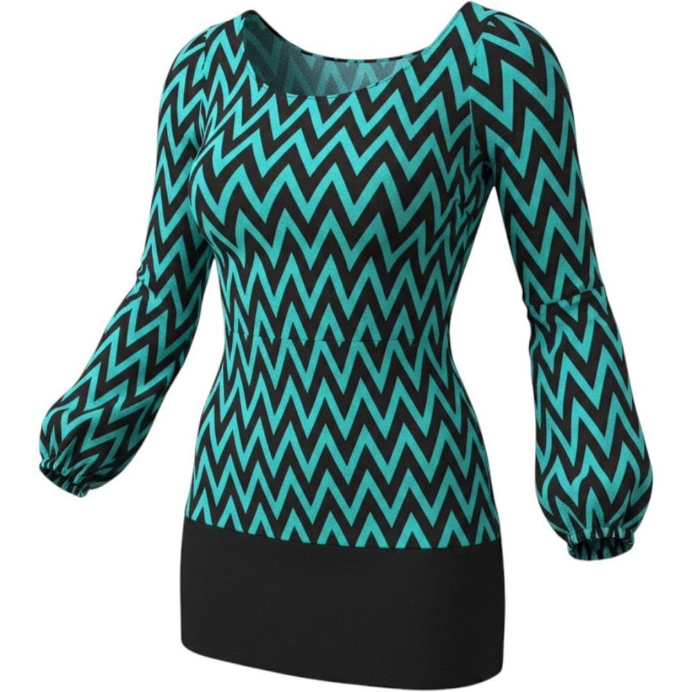 Nymphe Womens Teal Black Chevron Zig Zag Long Sleeve Lined Mini Shift Dress M